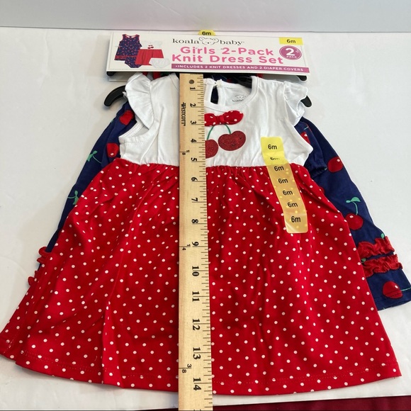 Koala Baby Girls Knit Dress Set 6 Months Cherries 2 Dresses 100% Cotton - Picture 10 of 16